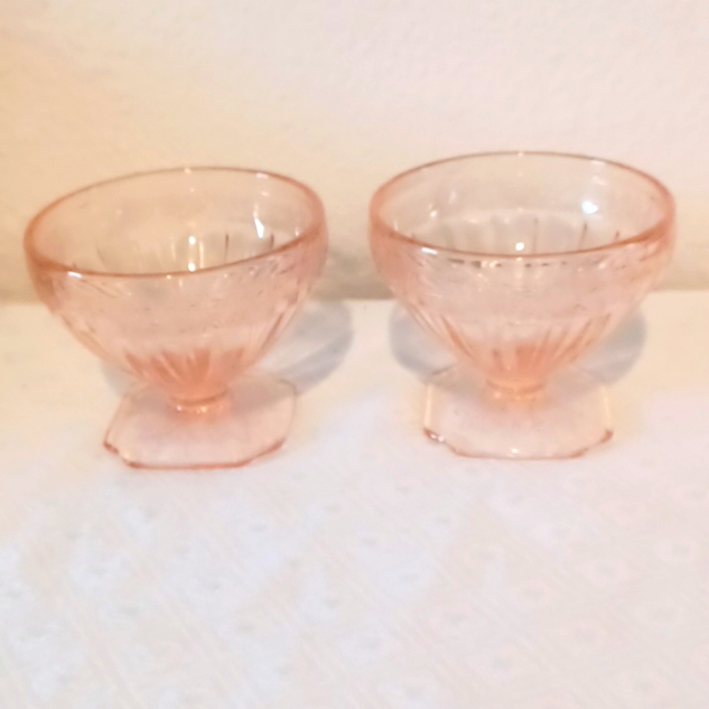 2 sherbert bowls pink depression glass - Jeanette glass 1930's Vintage